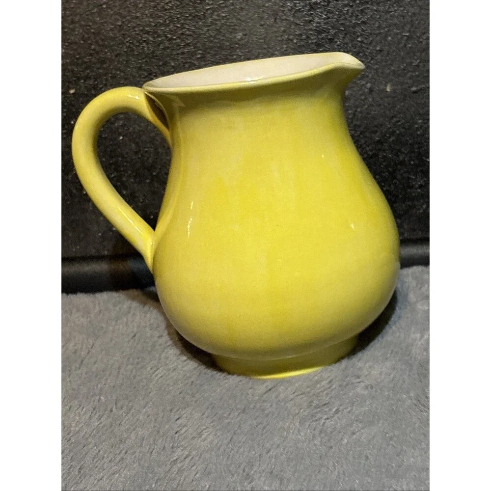 Handmade Art Pottery Pitcher Creamer Yellow Flowers In Out 6.25” Tall Vase Decor